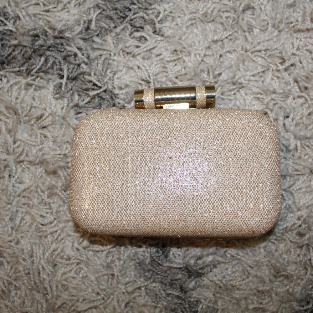 Kate Landry gold sparkle clutch